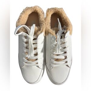 Splendid NWT Women’s Frieda White‎ Leather Faux Fur casual sneakers. Size 8
